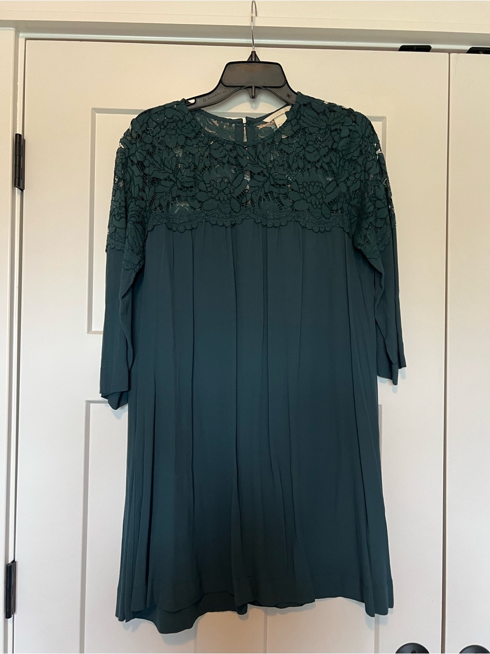 H&M Dark Teal Lace Yoke Long Sleeve Dress